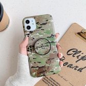 Schokbestendige IMD Camouflage TPU-beschermhoes met houder voor iPhone 12 Pro Max (bruin)