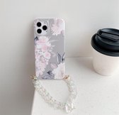 Laserbloempatroon TPU-beschermhoes met kettingriem voor iPhone 11 Pro (grijs)