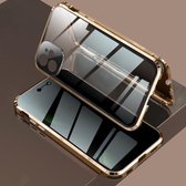 Vierhoekige schokbestendige anti-gluren magnetisch metalen frame Dubbelzijdig gehard glazen hoesje voor iPhone 12 (goud)