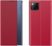 Zijruitweergave Magnetische zuigkracht Plain Grain Flip PU-leer + pc-hoes met houder voor iPhone 11 (rood)