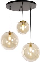 Hanglamp goud Alvin 3-lichts - Hanglamp amber glas - Hanglamp bol - Hanglamp eetkamer