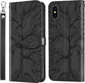 Life of Tree Embossing Pattern Horizontale flip lederen tas met houder & kaartsleuf & portemonnee & fotolijst & lanyard voor iPhone XS Max (zwart)