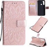 Xiaomi Redmi Note 8T Pressed Printing Zonnebloempatroon Horizontale Flip PU lederen tas met houder & kaartsleuven & portemonnee & lanyard (roségoud)