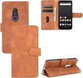 Voor Fujitsu Arrows Be4 (F-41A) Effen Kleur Huidgevoel Magnetische Gesp Horizontale Flip Kalf Textuur PU Lederen Case met Houder & Kaartsleuven & Portemonnee (Bruin)