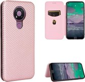 Voor Nokia 3.4 Carbon Fiber Texture Magnetische Horizontale Flip TPU + PC + PU Leather Case met Card Slot (Pink)