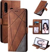 Voor Huawei P30 Lite Skin Feel Splicing Horizontale Flip Leren Case met Houder & Kaartsleuven & Portemonnee & Fotolijst (Bruin)