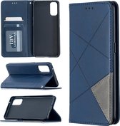 Voor OPPO Reno4 5G Rhombus Texture Horizontale Flip Magnetische Leren Case met Houder & Kaartsleuven (Blauw)