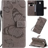 Voor Xiaomi Redmi 8A Pressed Printing Butterfly Pattern Horizontale Flip PU Leather Case met houder & kaartsleuven & portemonnee & Lanyard (grijs)