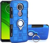 Voor Motorola Moto G7 Power EU-versie 2 in 1 Cube PC + TPU beschermhoes met 360 graden draaien zilveren ringhouder (blauw)