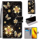 Voor Xiaomi Poco X3 NFC Gekleurde tekening Cross Texture Horizontale Flip PU lederen tas met houder & kaartsleuven & portemonnee & lanyard (Gold Diamond Butterfly)