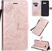 Voor LG G8X Geperst Afdrukken Vlinder Patroon Horizontale Flip PU Lederen Case met Houder & Kaartsleuven & Portemonnee & Lanyard (Rose Goud)