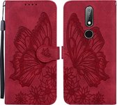 Voor Nokia 2.4 Retro Skin Feel Butterflies Embossing Horizontale Flip Leather Case met houder & kaartsleuven & portemonnee (rood)