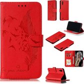 Feather Pattern Litchi Texture Horizontale Flip Leren Case met Portemonnee & Houder & Kaartsleuven voor Galaxy M10 (Rood)