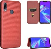 Voor Asus Zenfone Max (M2) ZB633KL Koolstofvezel Textuur Magnetische Horizontale Flip TPU + PC + PU Lederen Case met Kaartsleuf (Bruin)