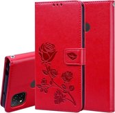 Voor Geschikt voor Xiaomi Redmi 9C Rose reliëf horizontale flip PU lederen tas met houder & kaartsleuven & portemonnee (rood)