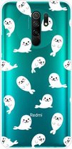 Voor Xiaomi Redmi 9 gekleurd tekeningpatroon zeer transparant TPU beschermhoes (witte zeeleeuw)