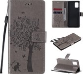 Voor Samsung Galaxy M31s Tree & Cat Pattern Pressed Printing Horizontale Flip PU lederen tas met houder & kaartsleuven & portemonnee & lanyard (grijs)