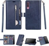 Voor Samsung Galaxy A50 / A50s / A30s Multifunctionele Rits Horizontale Flip Leren Case met Houder & Portemonnee & 9 Kaartsleuven & Lanyard (Blauw)