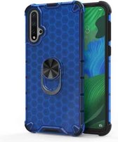 Voor Huawei Nova 5 schokbestendige honingraat PC + TPU ringhouder beschermhoes (blauw)