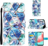 Voor Samsung Galaxy A32 5G Marmer Stiksels Horizontale Flip PU Lederen Case met Houder & Kaartsleuven & Portemonnee & Lanyard (Blauw Groen)