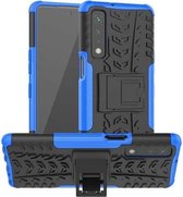 Voor LG Stylo 7 5G Bandentextuur Schokbestendig TPU + PC beschermhoes met houder (blauw)