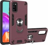 Voor Samsung Galaxy A41 2 in 1 Armor Series PC + TPU beschermhoes met ringhouder (wijnrood)