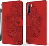 Voor OPPO Reno3 / A91 Pauw Reliëfpatroon Horizontale Flip Leren Case met Houder & Kaartsleuven & Portemonnee & Lanyard (Rood)