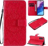 Voor Huawei Enjoy Z Pressed Printing Zonnebloempatroon Horizontale Flip PU Leather Case Holder & Card Slots & Wallet & Lanyard (Rood)