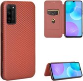 Voor Huawei Honor 30 Youth Carbon Fiber Texture Magnetische Horizontale Flip TPU + PC + PU Leather Case met Card Slot (Brown)