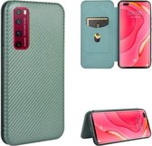 Voor Huawei nova 7 Pro 5G koolstofvezel textuur magnetische horizontale flip TPU + pc + PU lederen tas met kaartsleuf (groen)