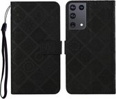 Voor Samsung Galaxy S21 Ultra 5G Etnische Stijl Reliëf Patroon Horizontale Flip Leren Case met Houder & Kaartsleuven & Portemonnee & Lanyard (Zwart)