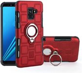 Voor Galaxy A8 (2018) 2 in 1 kubus pc + TPU beschermhoes met 360 graden draaien zilveren ringhouder (rood)