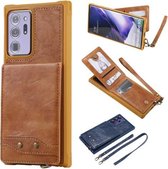 Verticale flip-portemonnee schokbestendige achterkant beschermhoes met houder & kaartsleuven & lanyard & fotolijsten voor Samsung Galaxy Note20 Ultra (bruin)