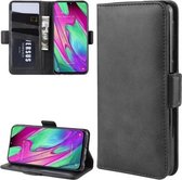 Voor Galaxy A40 Dubbelzijdige magnetische gesp Horizontale flip lederen tas met houder & kaartsleuven & portemonnee & fotolijst (zwart)
