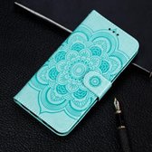 Mandala-reliëfpatroon Horizontale lederen flip-hoes voor Galaxy A50, met houder & kaartsleuven & portemonnee & fotolijst & lanyard (groen)