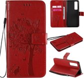 Voor Huawei Nova 7 Pro Tree & Cat reliÃ«fpatroon Horizontale flip lederen tas met houder & kaartsleuven & portemonnee & lanyard (rood)