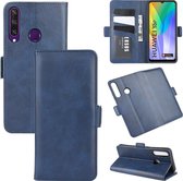 Voor Huawei Y6p Dual-side magnetische gesp horizontale flip lederen tas met houder & kaartsleuven & portemonnee (donkerblauw)