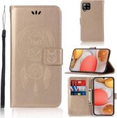 Voor Samsung Galaxy A12 Windgong Uil Embossing Patroon Horizontale Flip Leren Case, met Houder & Kaartsleuven & Portemonnee (Goud)