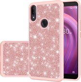 Voor Alcatel 3V (2019) Glitterpoeder Contrast Huid Schokbestendig Siliconen + PC-beschermhoes (rose goud)