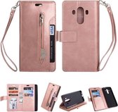 Voor Huawei Mate 10 Pro Multifunctionele Rits Horizontale Flip Leren Case met Houder & Portemonnee & 9 Kaartsleuven & Lanyard (Rose Goud)