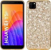 Voor Huawei Y5P glitter poeder schokbestendig TPU beschermhoes (goud)