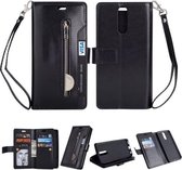 Voor Huawei Mate 10 Lite / Maimang 6 Multifunctionele Rits Horizontale Flip Leren Case met Houder & Portemonnee & 9 Kaartsleuven & Lanyard (Zwart)