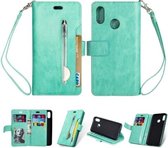 Voor Huawei P20 lite / Nova 3e Multifunctionele Rits Horizontale Flip Leren Case met Houder & Portemonnee & 9 Kaartsleuven & Lanyard (Mintgroen)