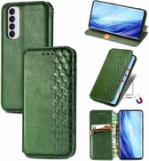 Voor Oppo Reno4 Pro 4G Cubic Grid Pressed Horizontal Flip Magnetic PU Leather Case met houder & kaartsleuven & portemonnee (groen)