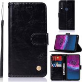 Voor Motorola Moto P40 Power Koperen Gesp Retro Crazy Horse Textuur Horizontale Flip Leren Case met Houder & Kaartsleuven & Portemonnee (Zwart)