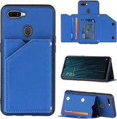 Voor OPPO A7 / A5s / A12 Skin Feel PU + TPU + PC Achterkant Schokbestendig hoesje met kaartsleuven & houder & fotolijst (koningsblauw)