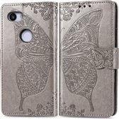 Butterfly Love Flowers Embossing Horizontale Flip Leather Case voor Google Pixel 3A, met houder & kaartsleuven & portemonnee & lanyard (grijs)