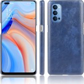 Voor Oppo Reno4 Shockproof Litchi Texture PC + PU Case (Blauw)