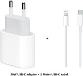USB‑C-lichtnetadapter van 20 W + 2 Meter USB-C naar Lightning kabel - Ondersteunt snelladen vanaf iPhone 8 en nieuwer model  - 20W USB-C Oplader met 2m USB-C kabel
