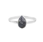 Dhara | Ring 925 zilver met zwarte rutielkwarts edelsteen| edelstenen sieraden | dames ringen zilver | Maat 19